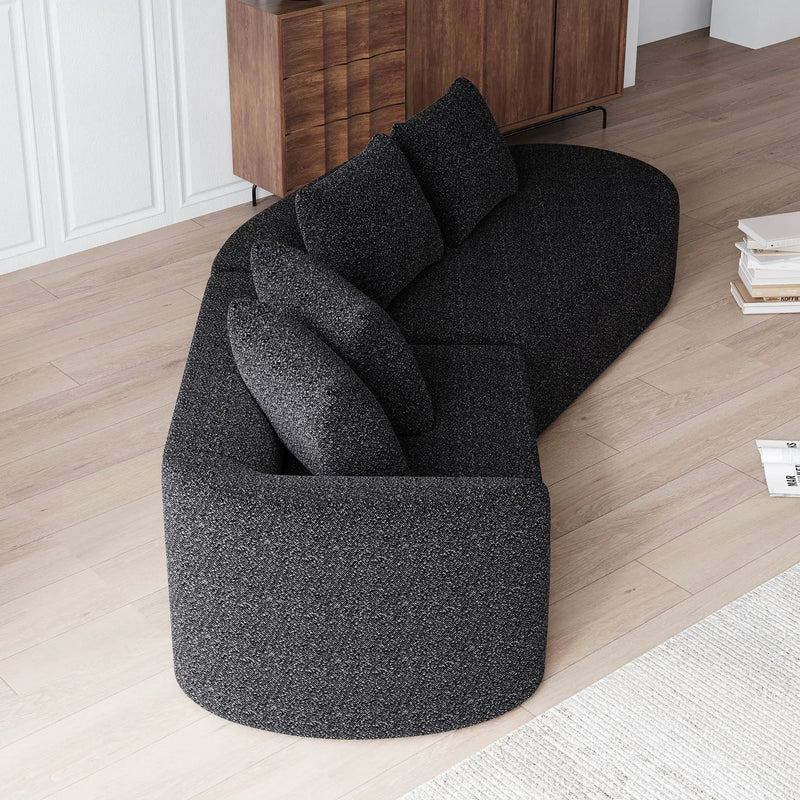 Upholstered Oversized Sectional Sofa, 4 Seater Extra Deep & Wide Curved Cloud Couch With 4 Throw Pillows For Living Room - Black by HouseOfZazla