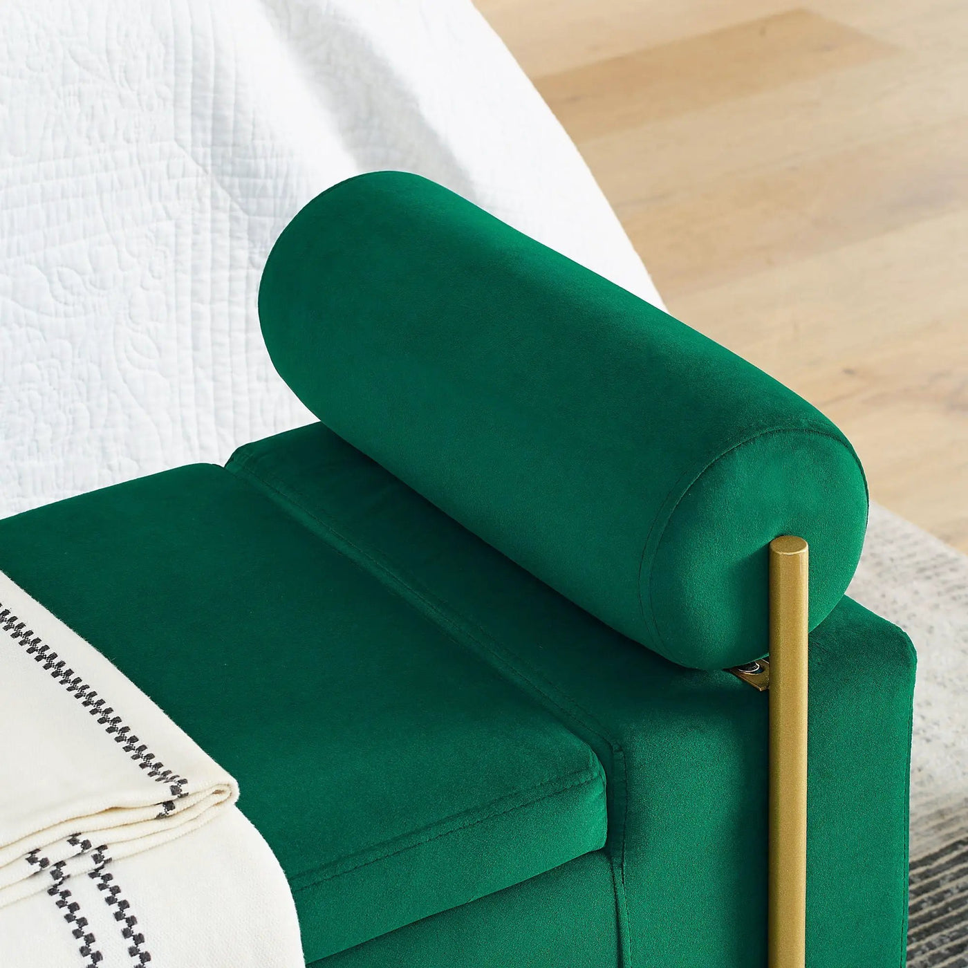 Elegant Upholstered Storage Bench With Cylindrical Arms And Iron Legs, by HouseOfZazla