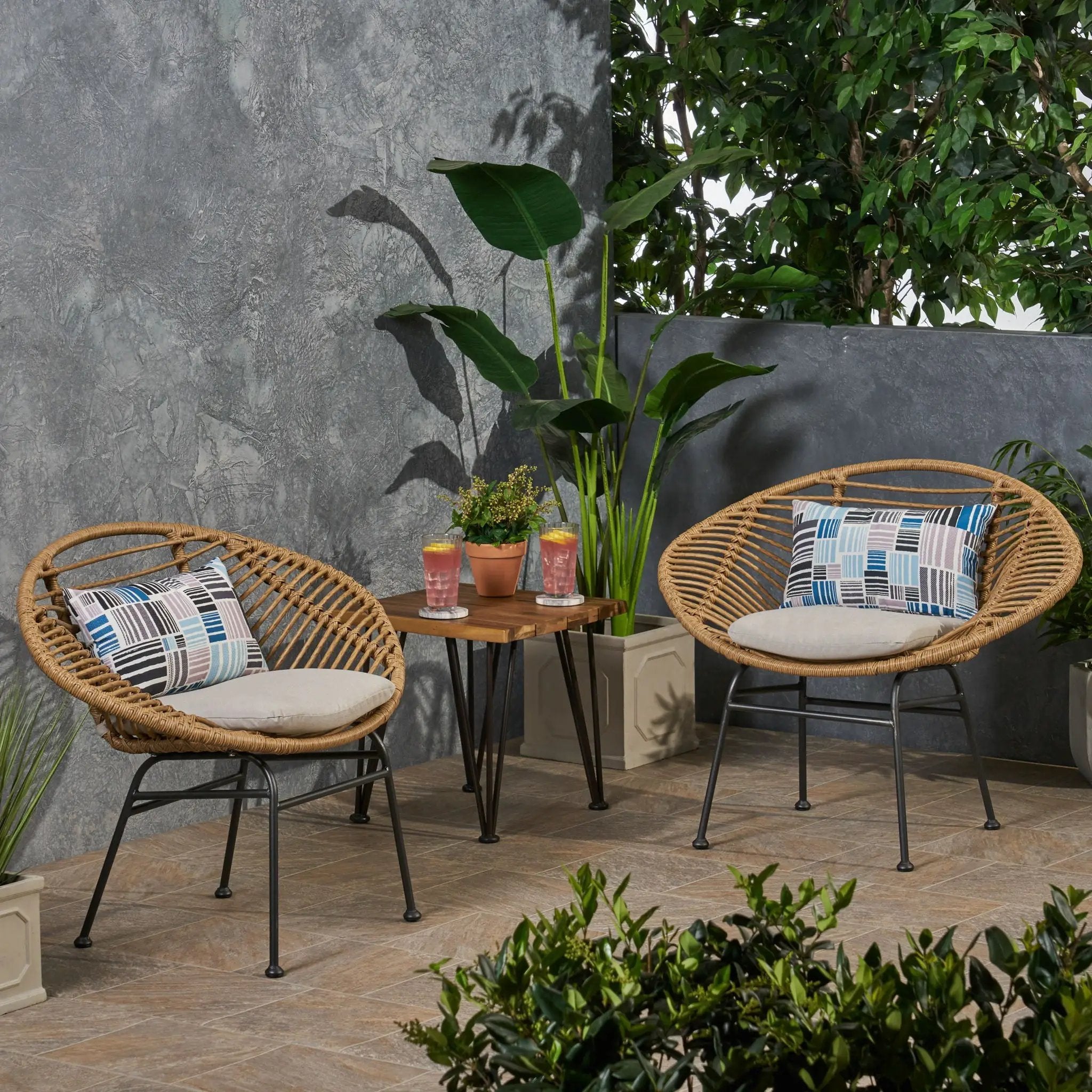 Cordella Outdoor Woven Wicker Chairs with Cushions, Set of 2 by HouseOfZazla