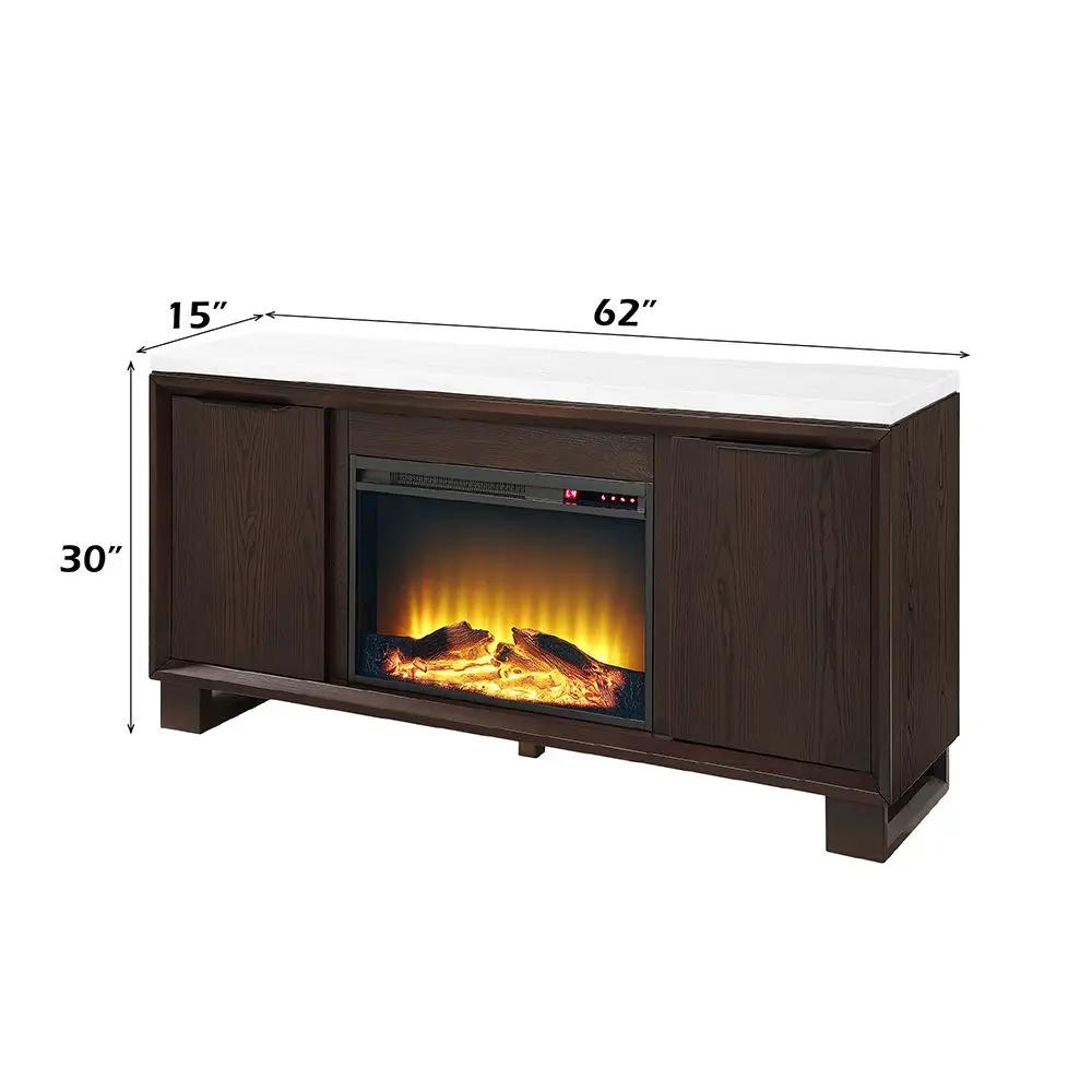 Edwyn - Server With Fireplace - Natural Marble Top & Espresso by Unique Piece Furniture