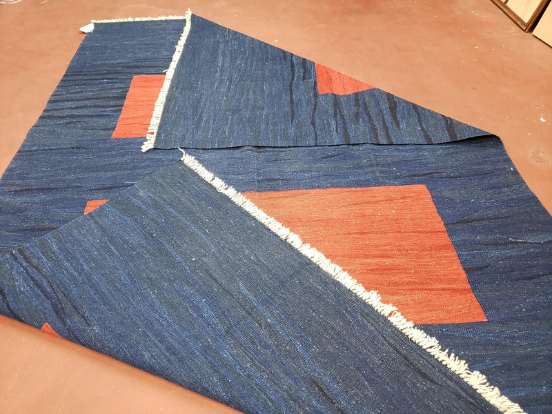 Blue and Red Turkish Kilim Rug, New 6x9 - 7x10 Flatweave Area Rugs, Hand Woven, Wool Handmade Oriental Kilim Abstract Modern Boho, Minimal by Jewel Rugs
