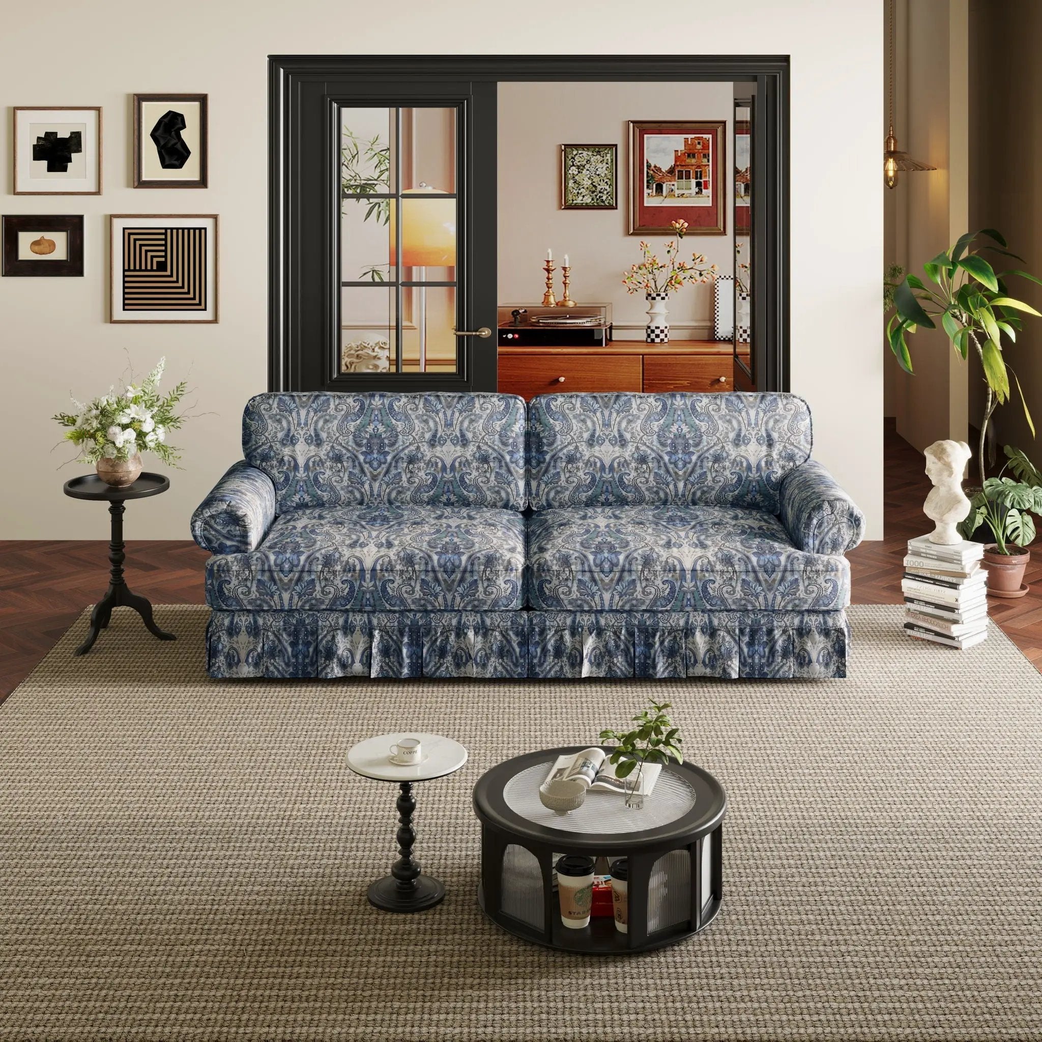 Luxuriously Comfortable Cloud Couch Sofa With Elegant Rolled Arms & Pleated Skirt Design by HouseOfZazla