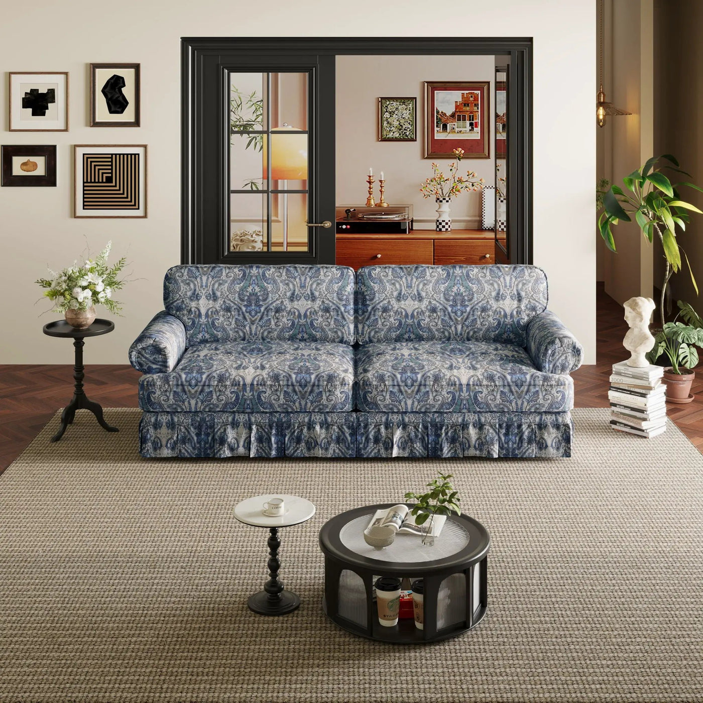 Luxuriously Comfortable Cloud Couch With Elegant Rolled Arms & Pleated Skirt Design by HouseOfZazla
