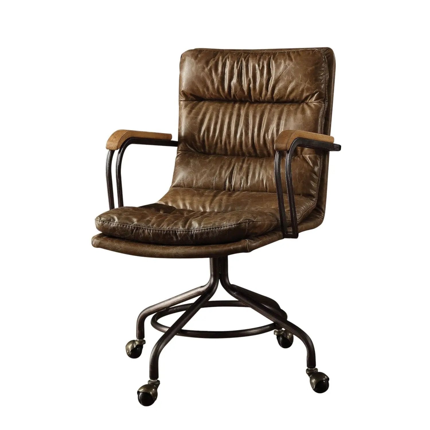 Harith Vintage Top Grain Leather Office Chair - Brown by HouseOfZazla