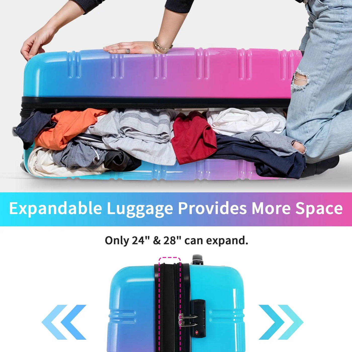 Hardshell Luggage Sets 3 Piece Gradient Color Expandable Suitcase With Spinner Wheels And Tsa Lock Lightweight 20" 24" 28" Available by HouseOfZazla