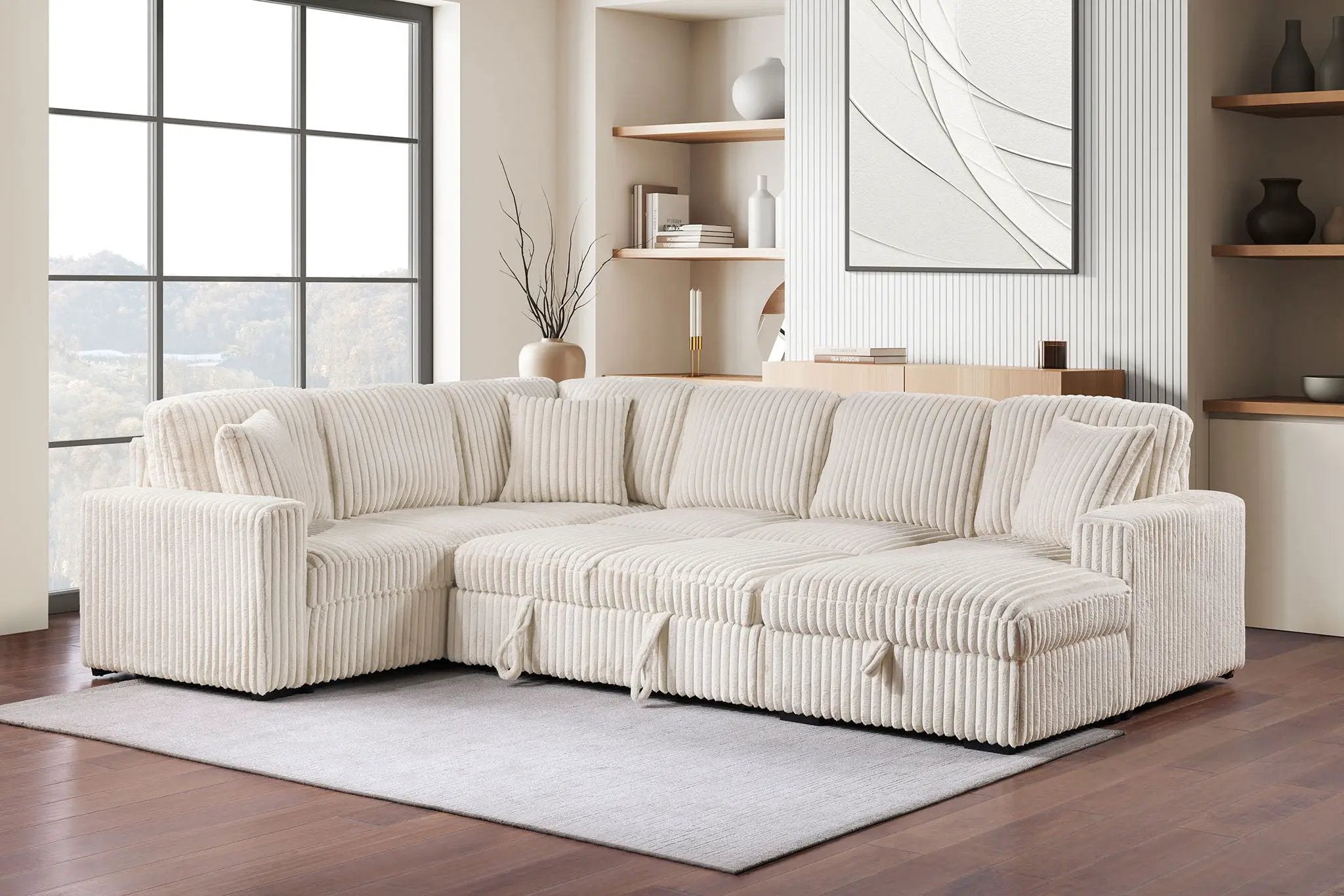 Devonshire Sleeper Sectional Sofa Storage Chaise Camel by Unique Piece Furniture