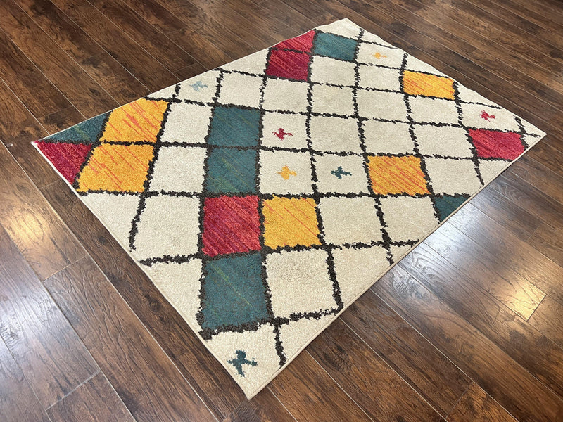 Panel Design Rug 5 x 7.6, Ivory/Beige & Multicolor by Jewel Rugs