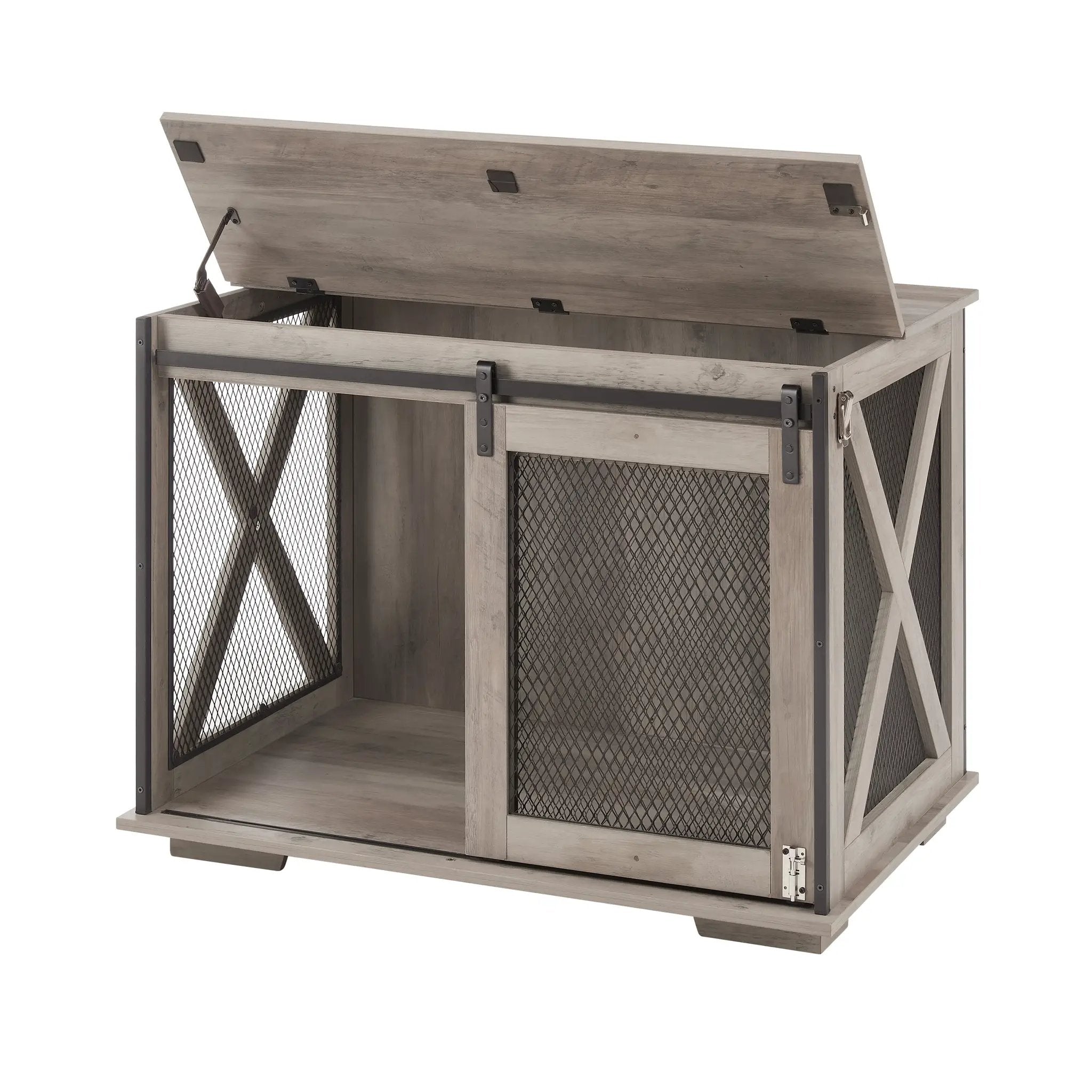 Farmhouse Dog Cage Crate Furniture with Sliding Barn Door by HouseOfZazla
