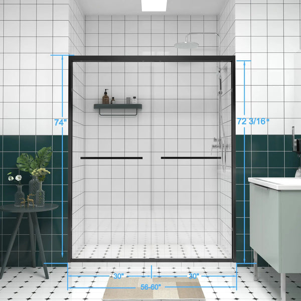 56-60"x74" Aluminum Frame Double Sliding Shower Door, photo 2 of 10