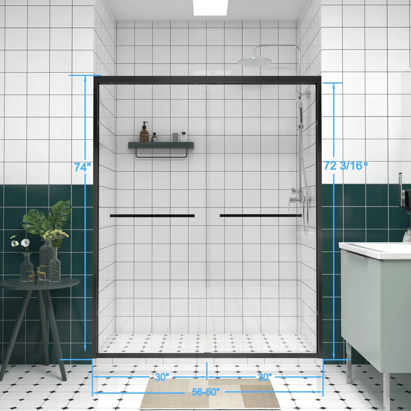 56-60"x74" Aluminum Frame Double Sliding Shower Door by HouseOfZazla