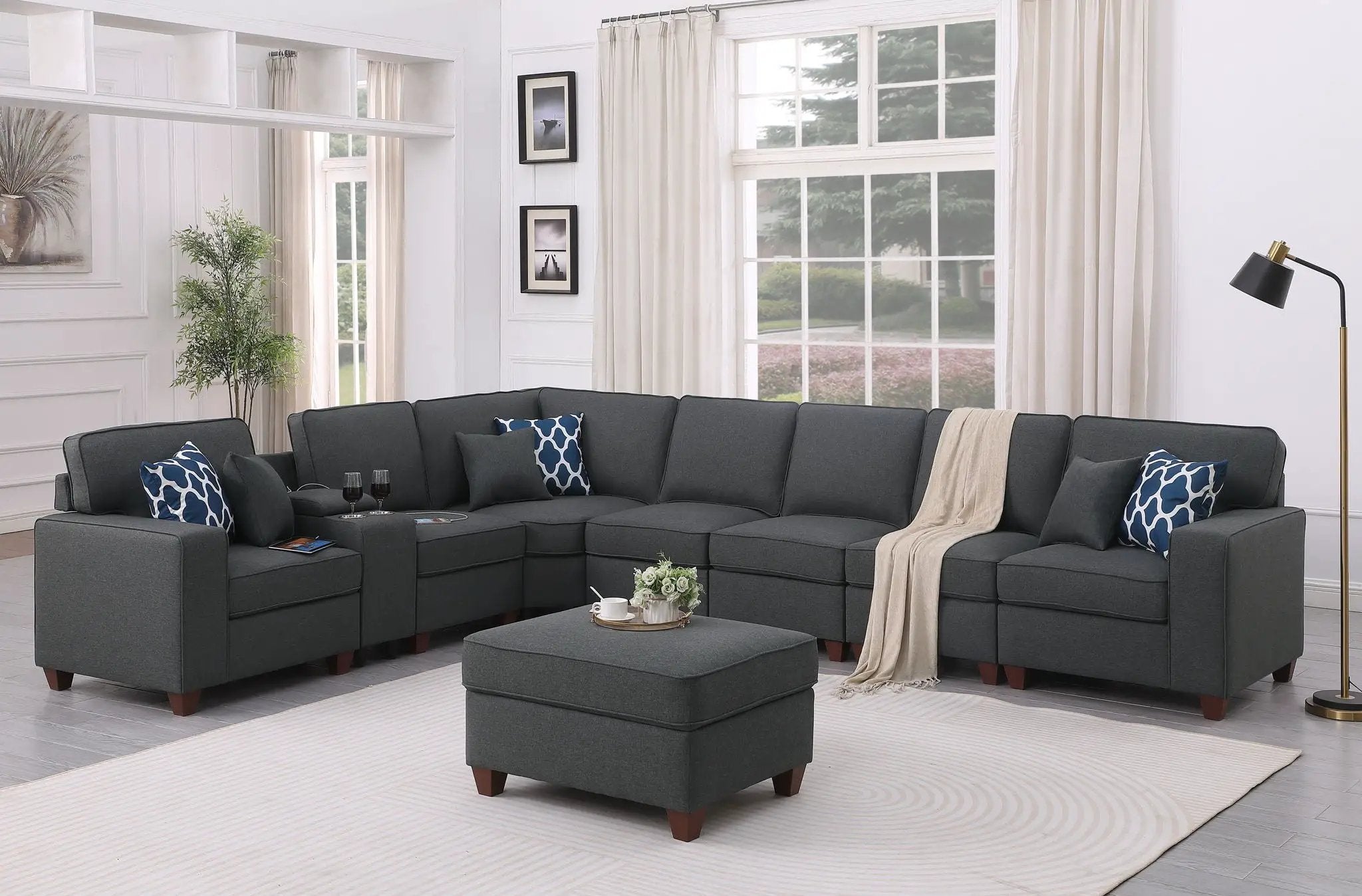 Hannah - Sectional Sofa With Ottoman - Dark Gray by HouseOfZazla