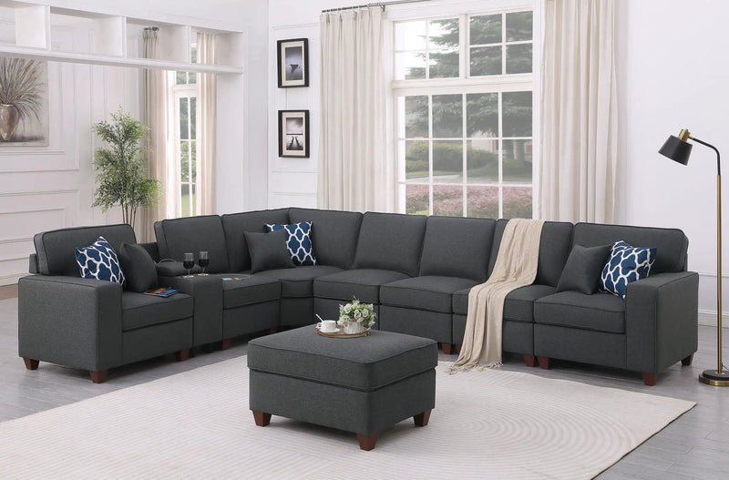 Hannah - Sectional Sofa With Ottoman - Dark Gray by HouseOfZazla
