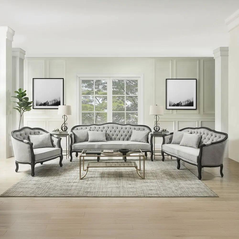 Samael - Loveseat With 2 Pillows - Gray Linen & Dark Brown by Unique Piece Furniture