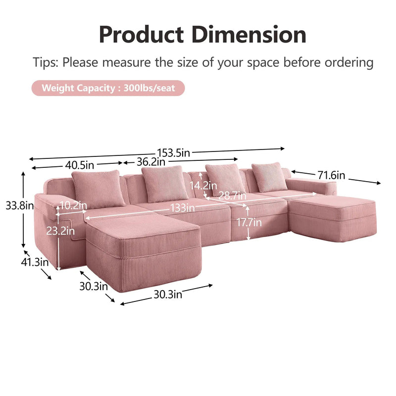 Modular 4 Seat U Shape Sectional Boneless Sofa by HouseOfZazla