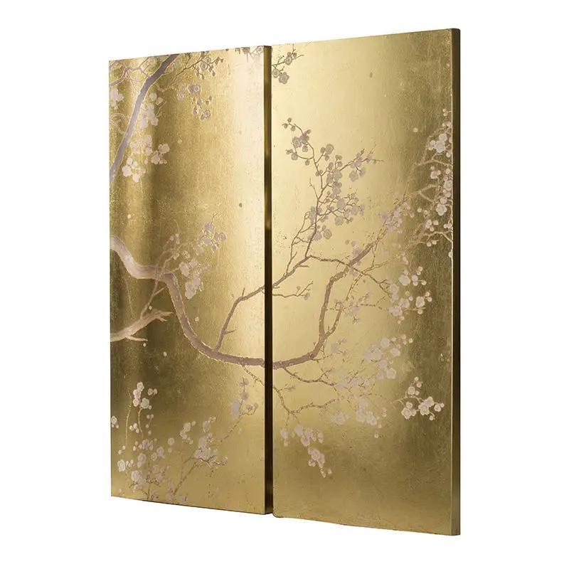 Cherry Blossom Wall Art Panels, Wall Decor For Living Room Dining Room Office Bedroom (Set of 2) - Gold by Unique Piece Furniture
