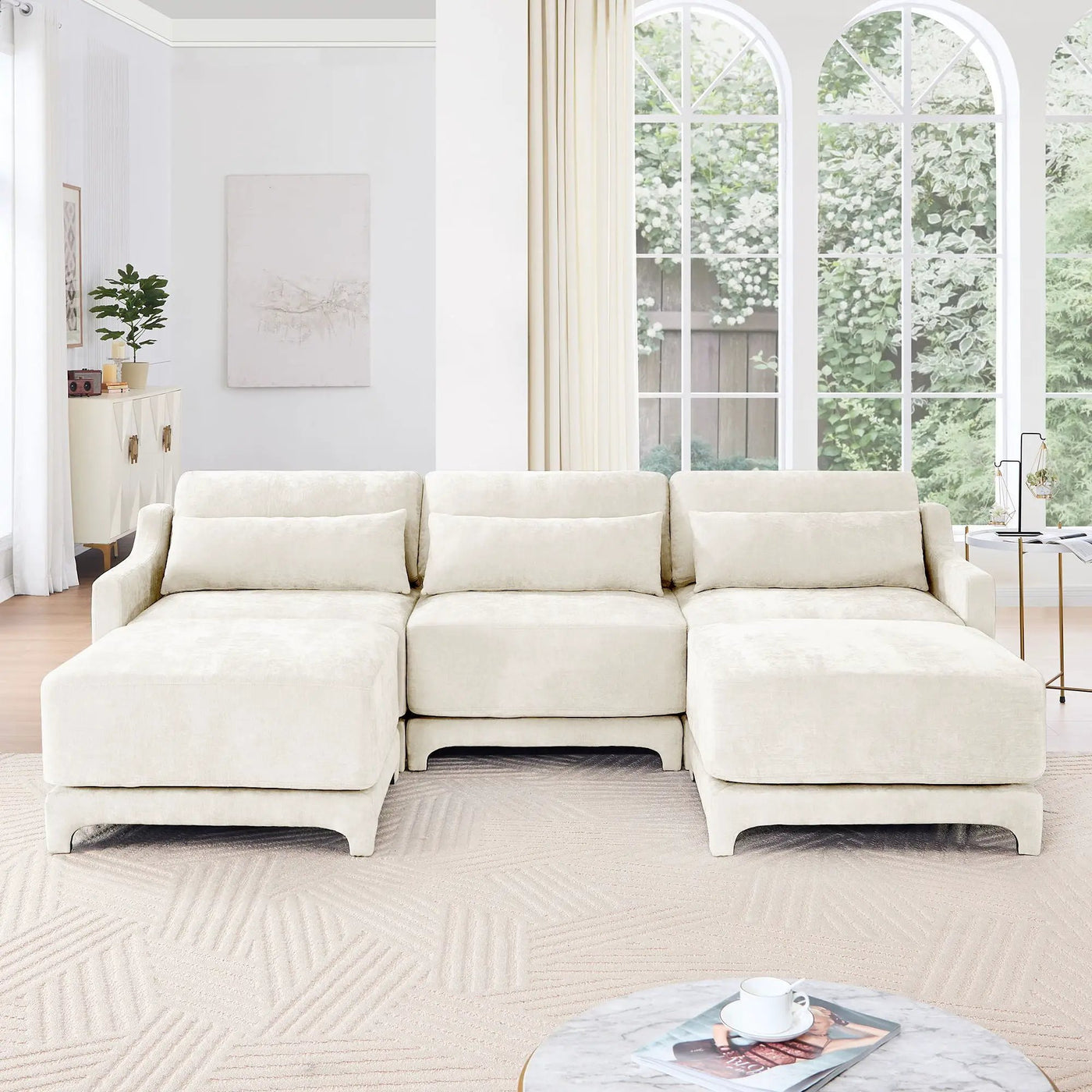 Stylish Sofa With Ottoman And Lumbar Pillows, Ergonomic Design by Unique Piece Furniture