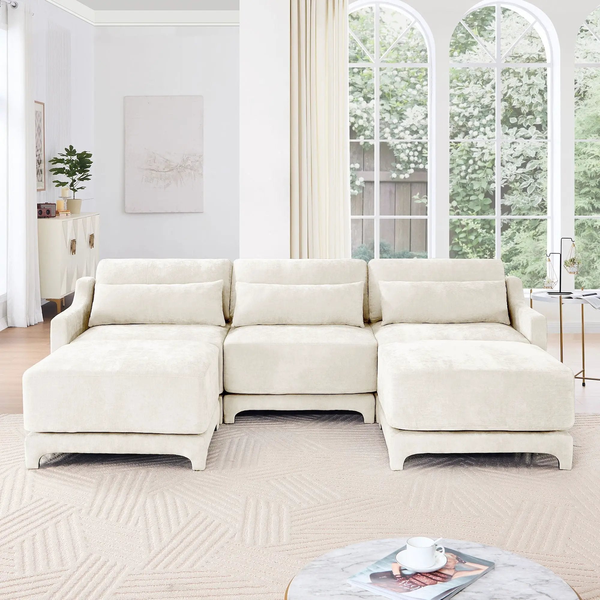 Stylish Sofa With Ottoman And Lumbar Pillows, Ergonomic Design by HouseOfZazla