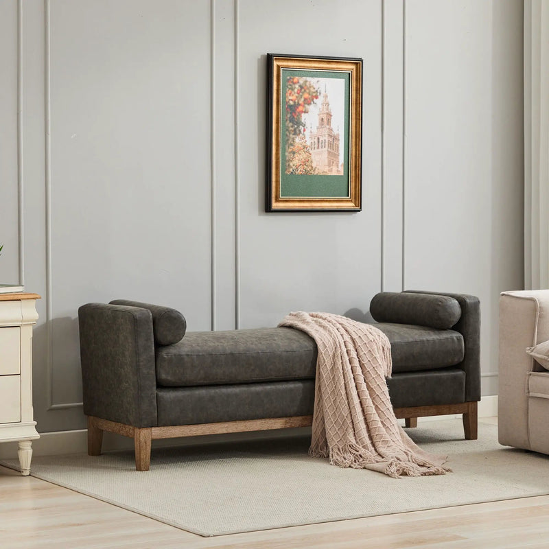 Elegant Upholstered Bench Daybed Ottoman With Bolster Pillows by HouseOfZazla
