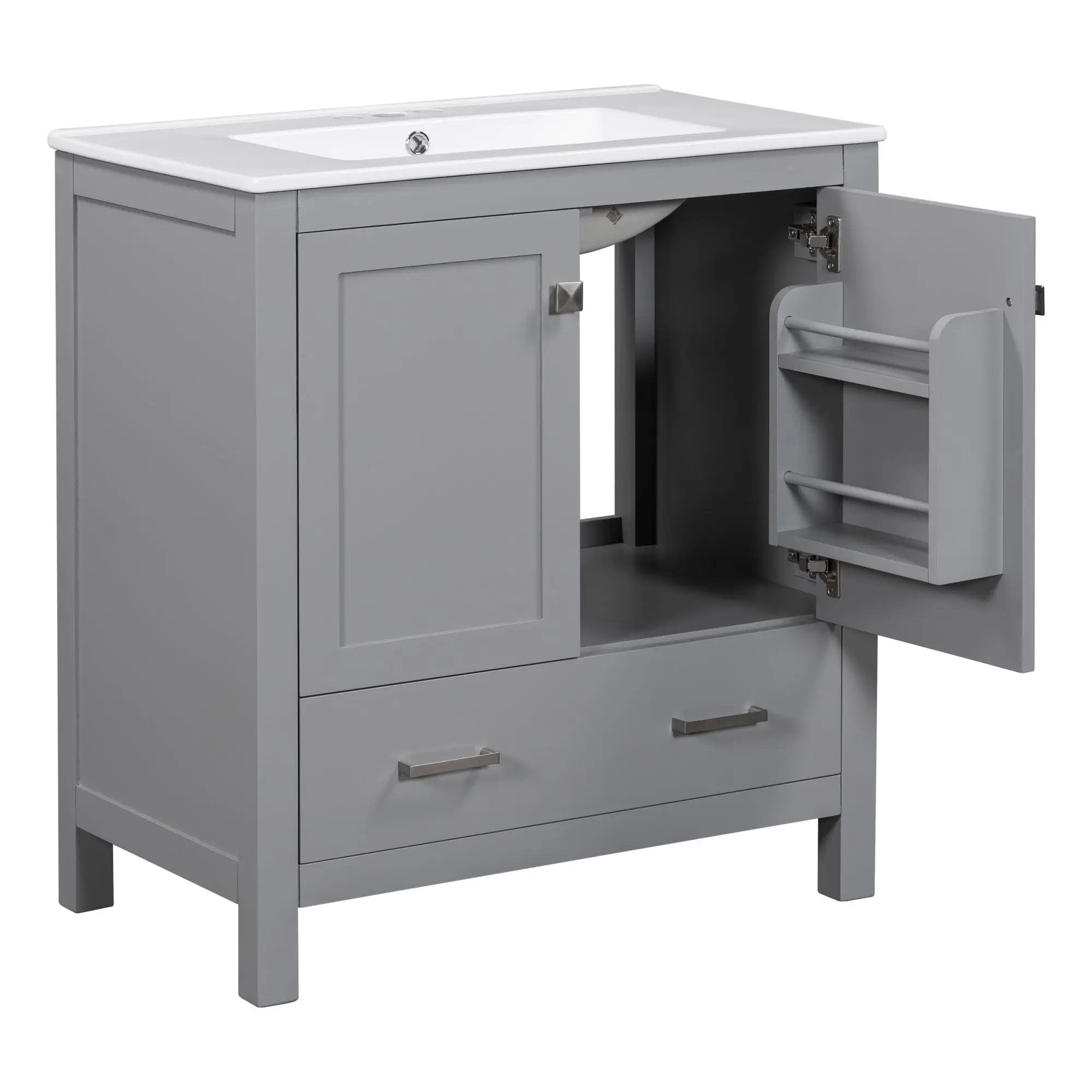 Bathroom Vanity With Single Sink, Combo Cabinet Undermount Sink, Bathroom Storage Cabinet With Two Doors And A Drawer, Soft Closing, Multifunctional Storage, Solid Wood Frame by HouseOfZazla