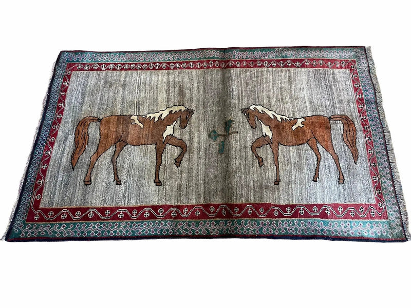 4 X 6 Handmade Rug Zagros New Vintage Quality Wool Rug Horses Silver Brown Nice by Jewel Rugs