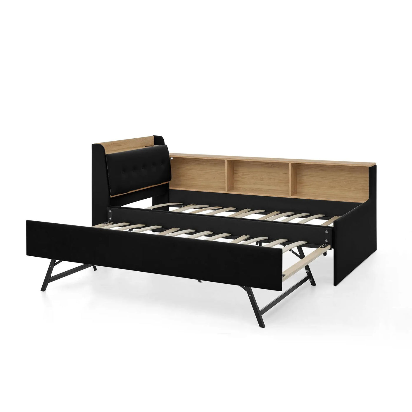 Upholstered Daybed With Storage Headboard, Wireless Charging, LED Lights by HouseOfZazla