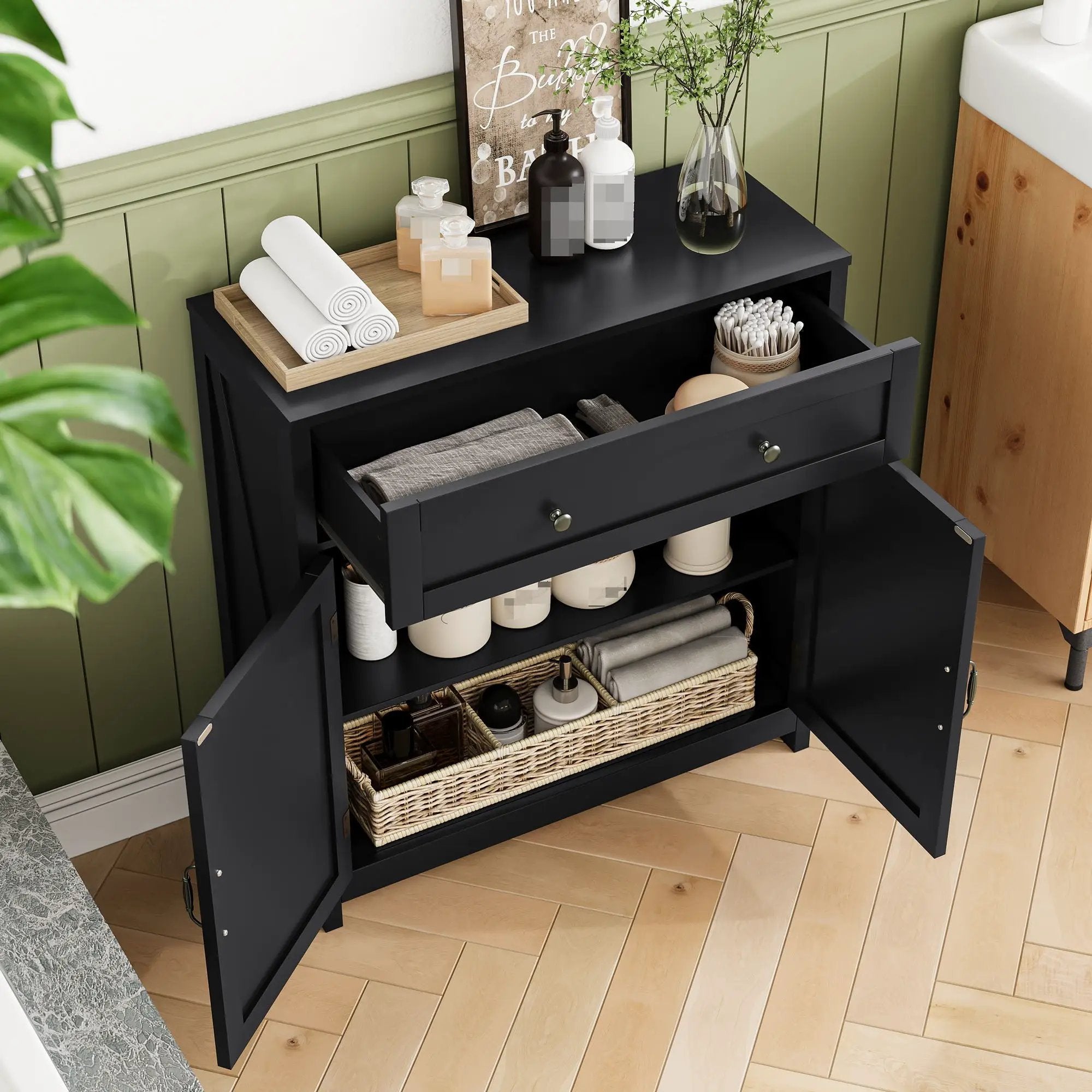 Farmhouse Storage Cabinet With Drawer And Adjustable Shelf by Unique Piece Furniture