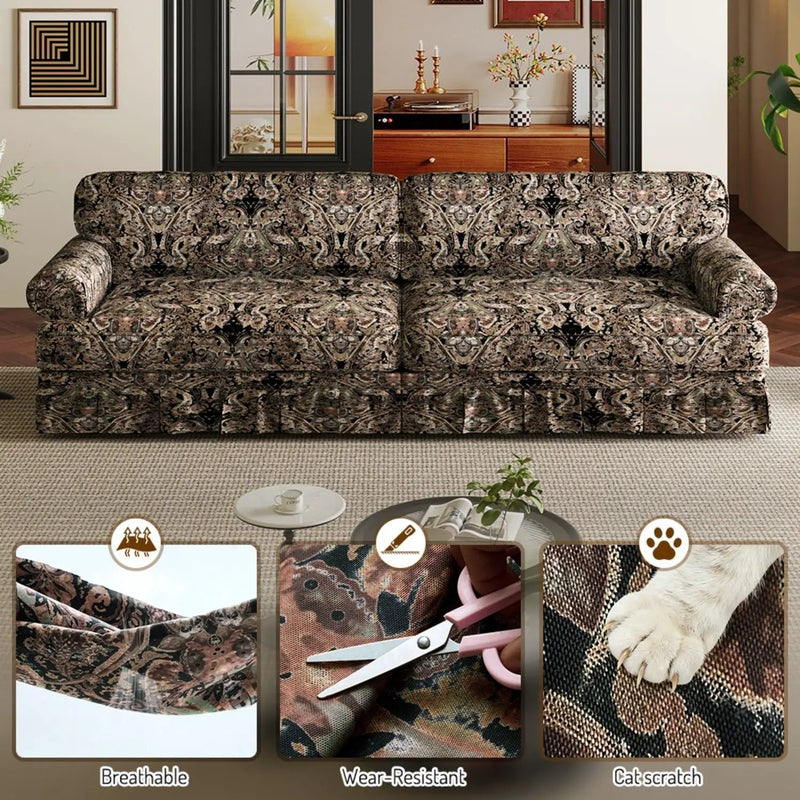 Luxuriously Comfortable Cloud Couch With Elegant Rolled Arms & Pleated Skirt Design
