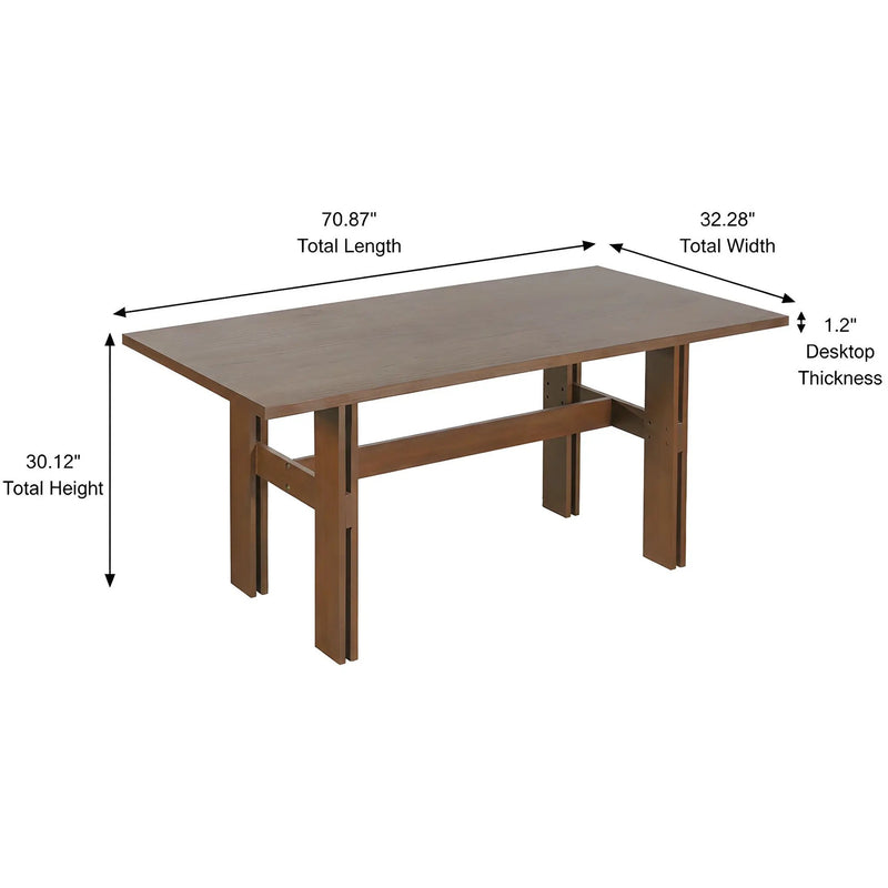 7-Piece Mid-Century Dining Set, 71" Rectangular Rubber Wood Dining Table by HouseOfZazla