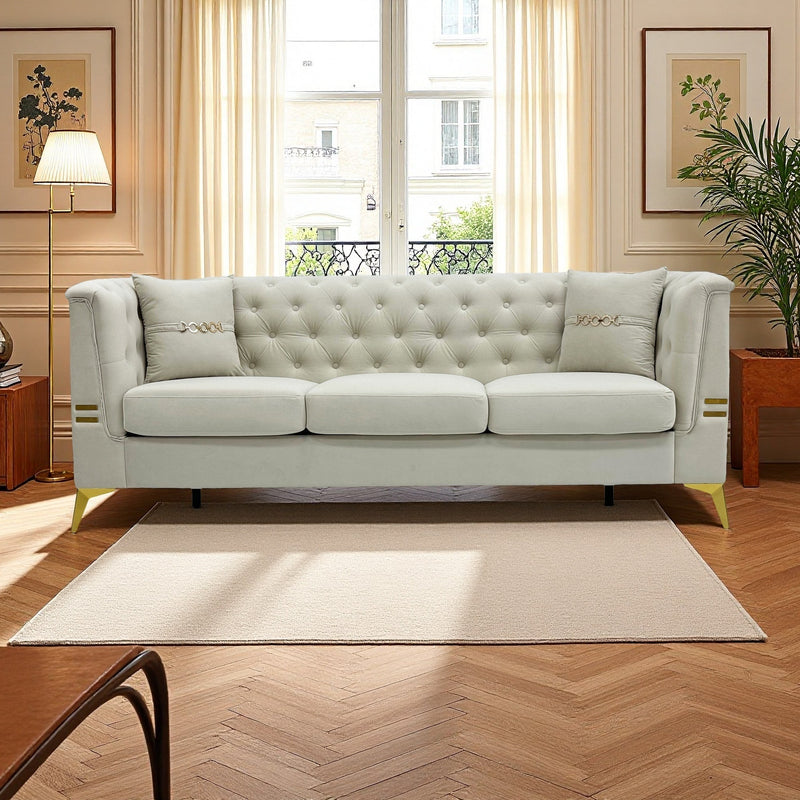 Modern Tufted Velvet Sofa with Gold Accents, 3-Seater by HouseOfZazla
