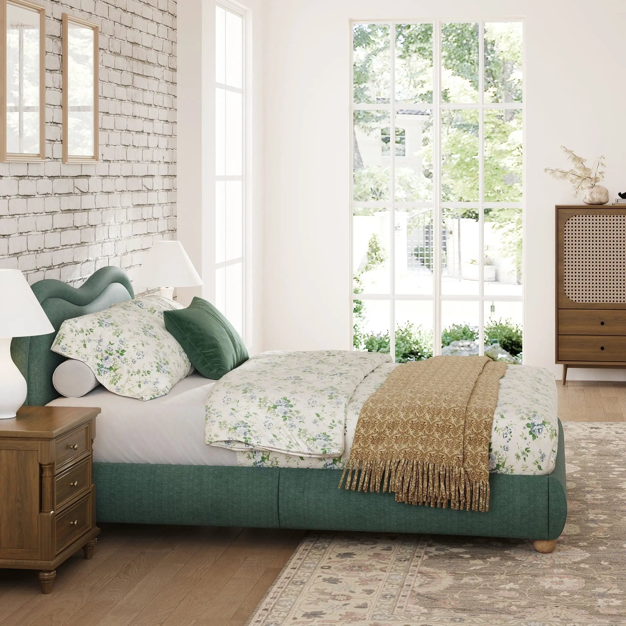 Upholstered Platform Bed Frame With Curved Headboard by HouseOfZazla