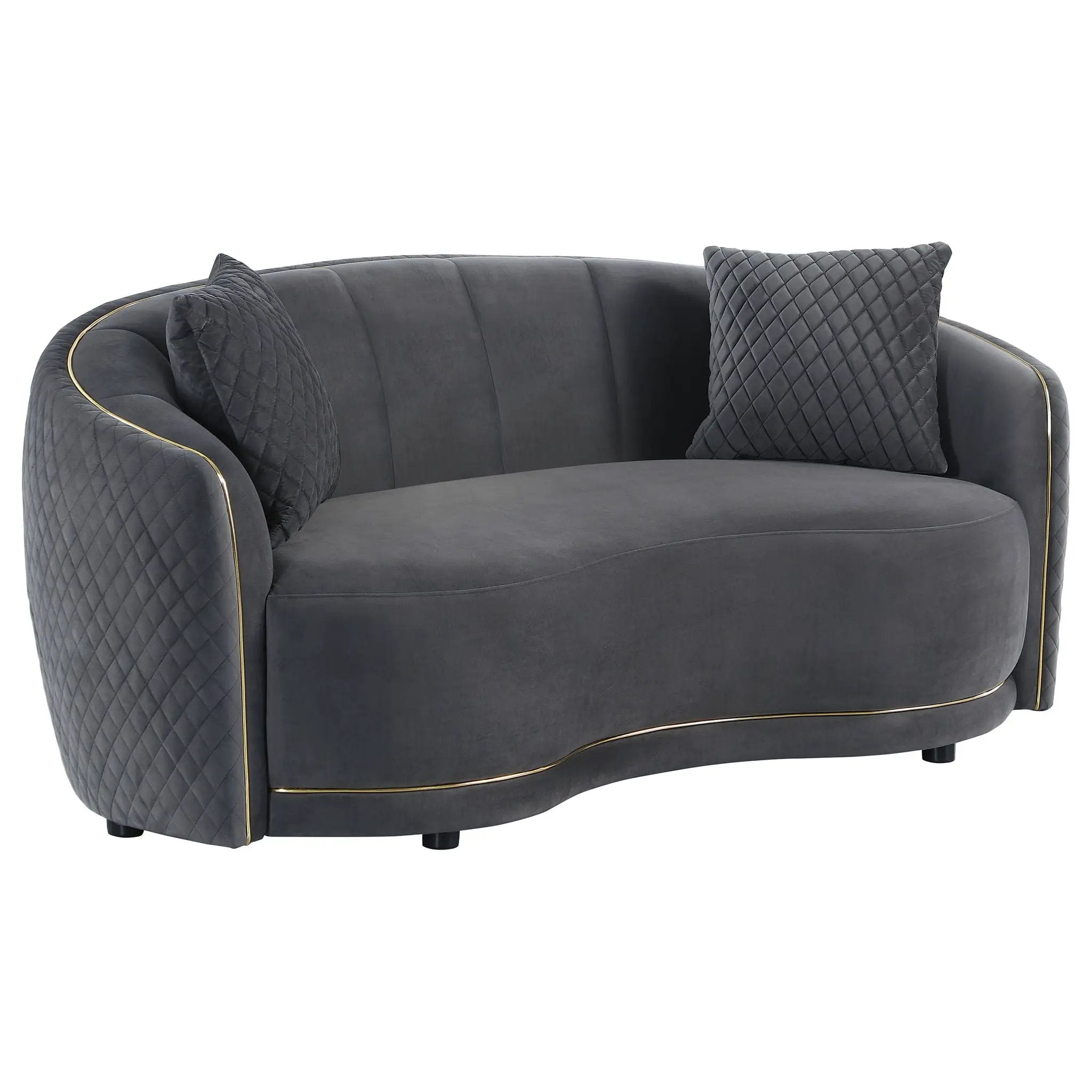 Brookside Velvet Upholstered Curved Loveseat Dark Grey by Unique Piece Furniture