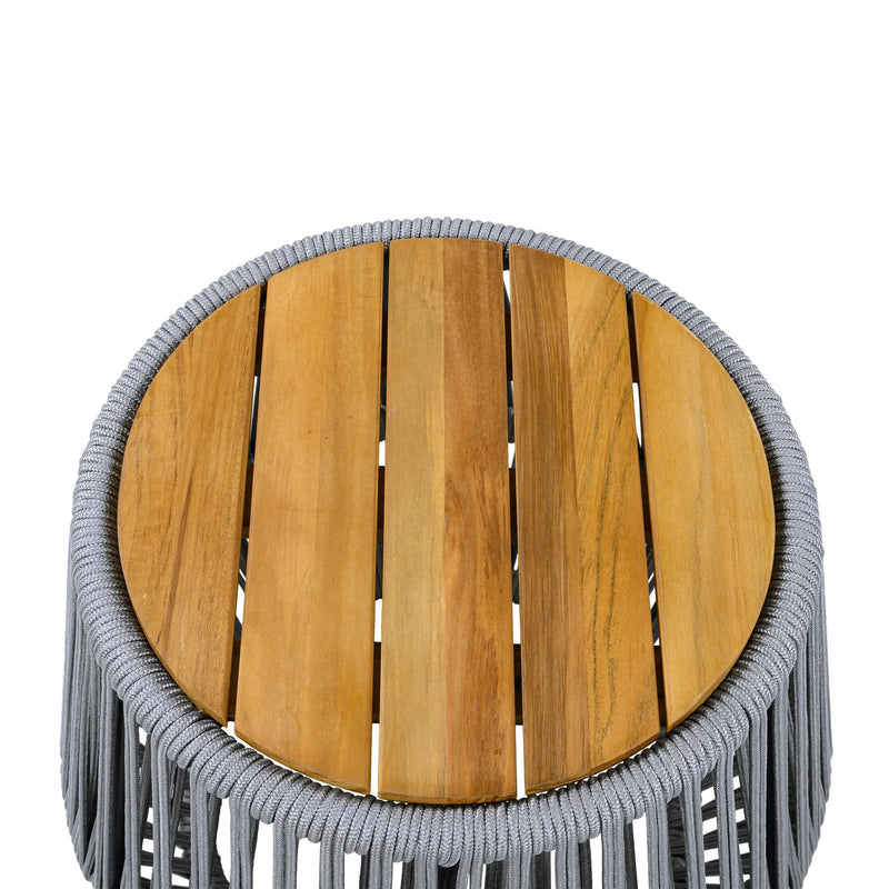 Acacia Wood Side Table with Grey Rope Design by HouseOfZazla