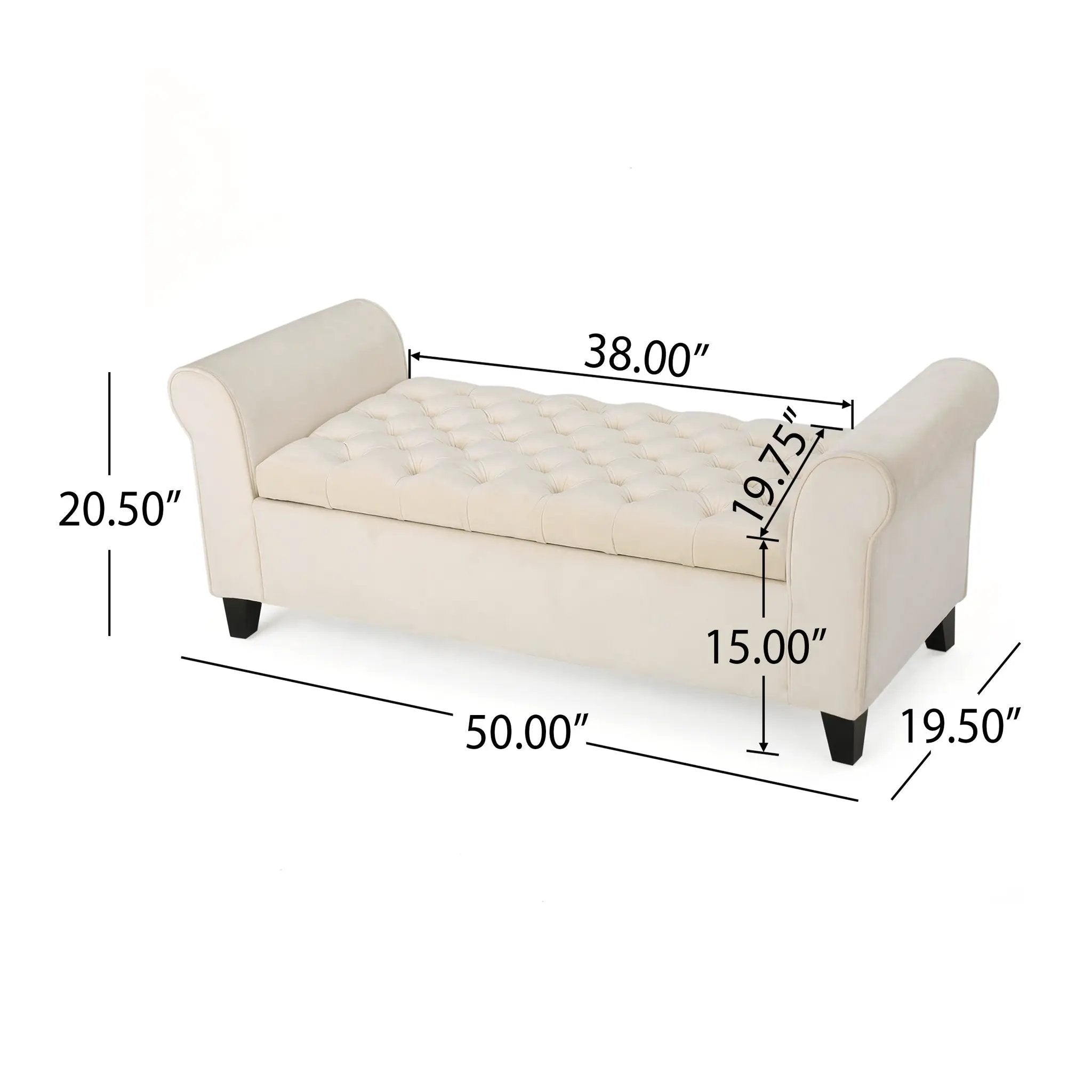 Ivory Fabric Storage Bench with Rolled Arms by HouseOfZazla