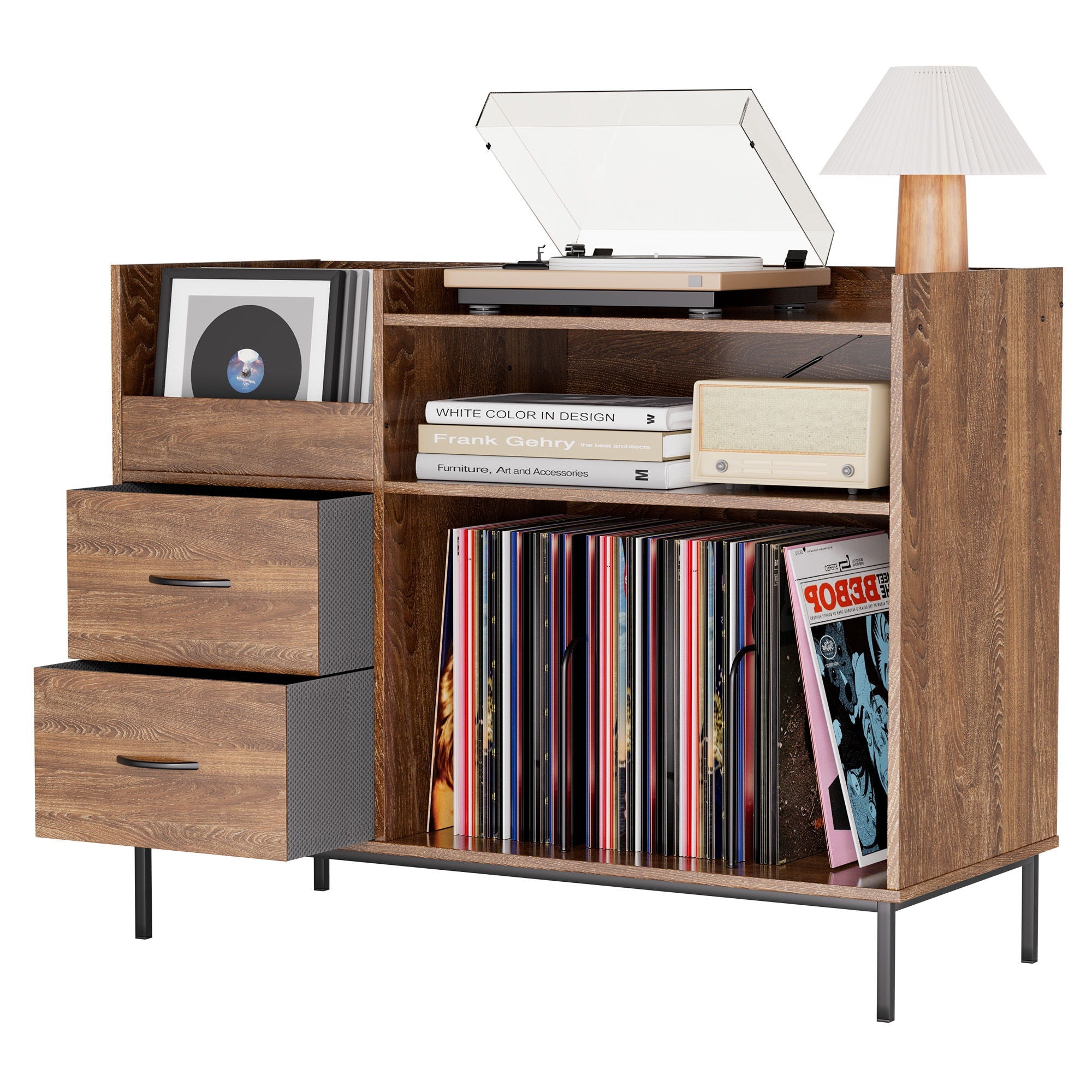 Grain Record Player Stand, Media Console With Speaker Shelf & 2 Drawers by HouseOfZazla