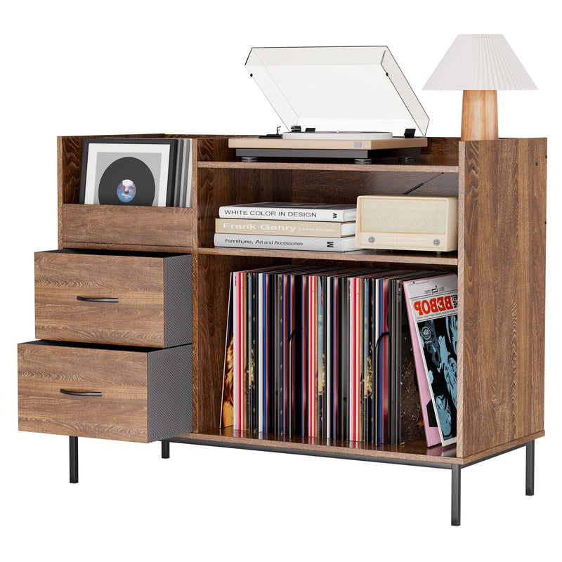Grain Record Player Stand, Media Console With Speaker Shelf & 2 Drawers by HouseOfZazla