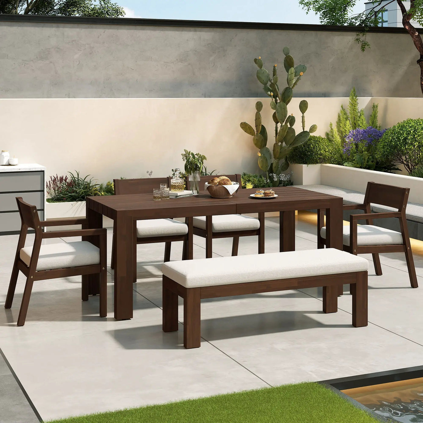 Outdoor Dining Set Rectangular Table With Umbrella Hole by HouseOfZazla