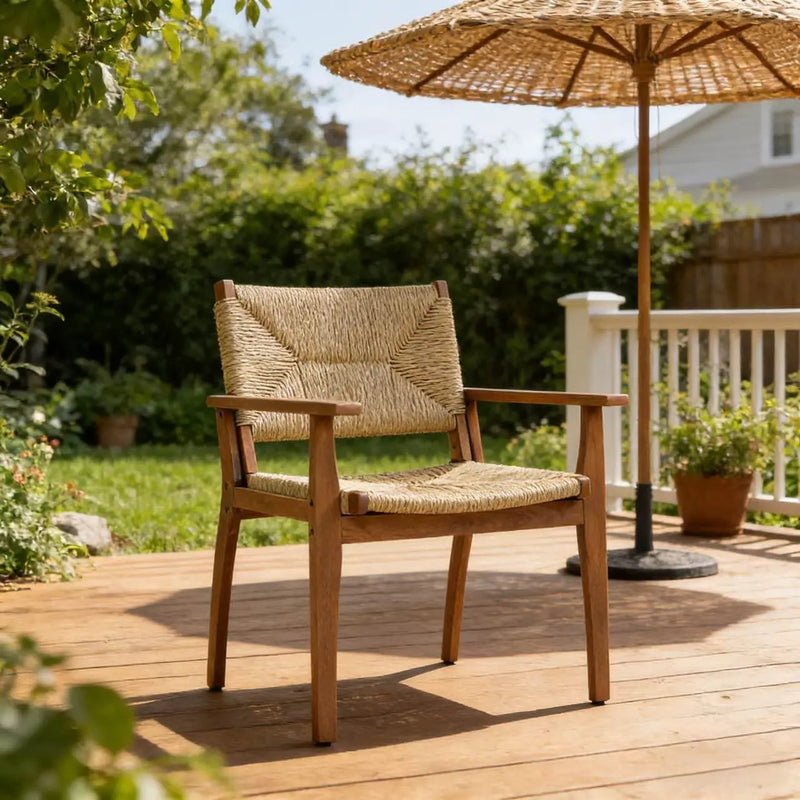 Durable Outdoor Dining Chair with Acacia Wood Frame and Wicker Seat by HouseOfZazla