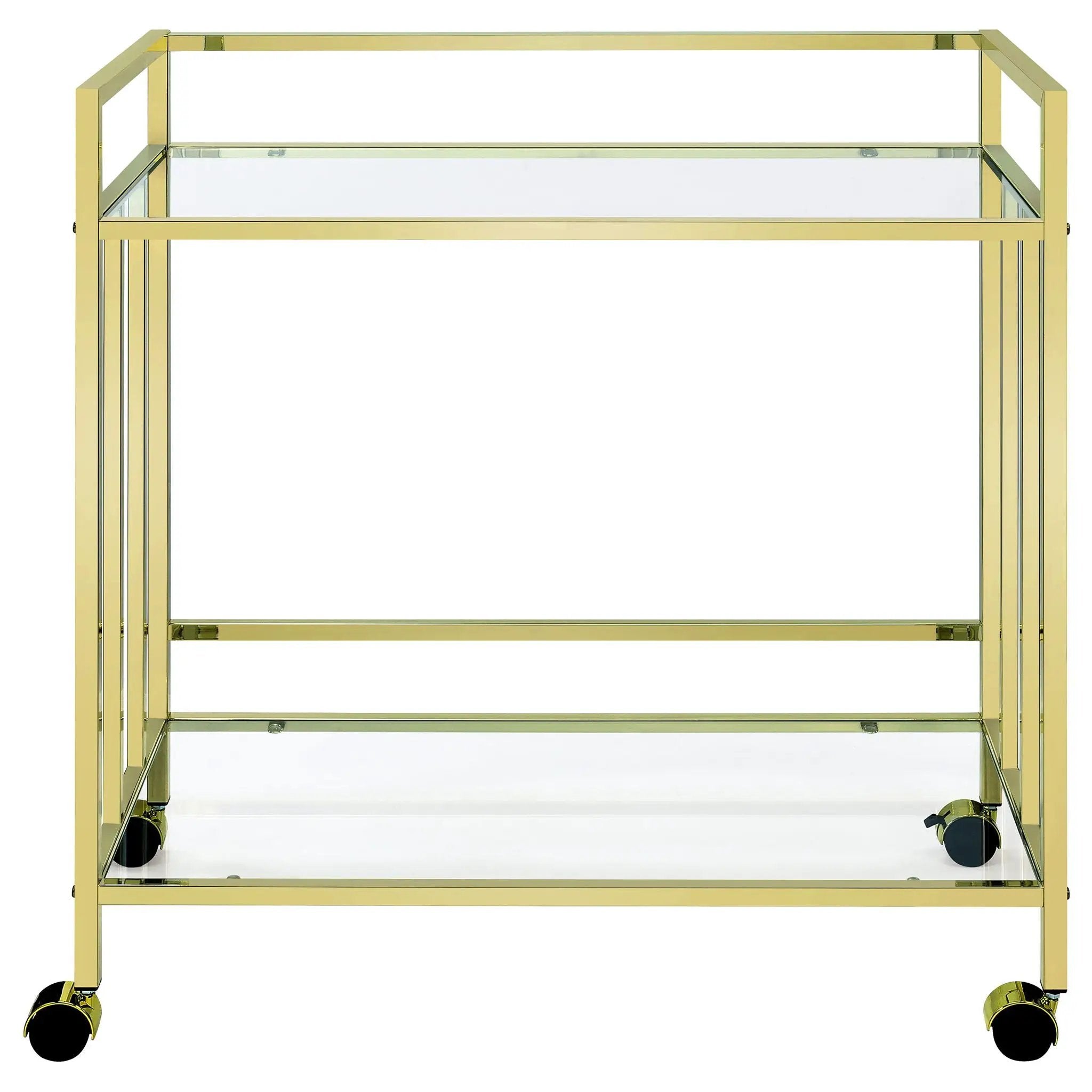 Cara 2-tier Rectangular Glass Shelf Metal Bar Cart Brass by Unique Piece Furniture