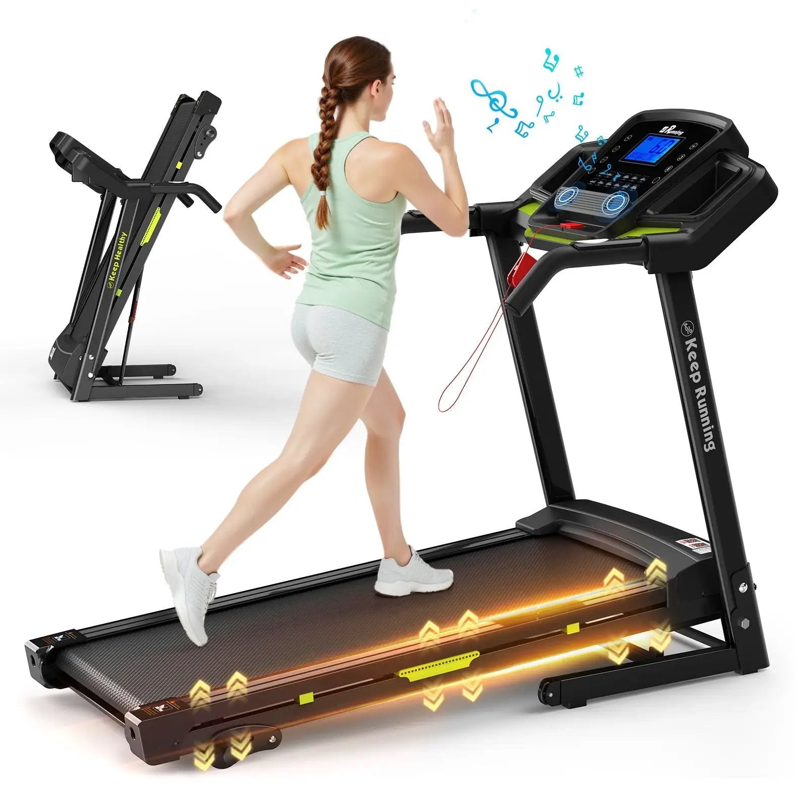Foldable Treadmill With Incline For Home, Electric Running Machine With Speed Control, Pulse Monitor, 12 Training Programs - Black by HouseOfZazla