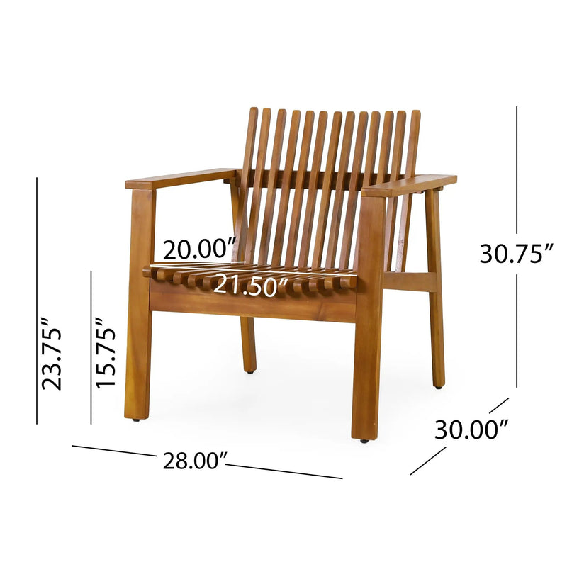 Outdoor Acacia Wood Slatted Club Chairs, Set of 2, Teak Finish by HouseOfZazla