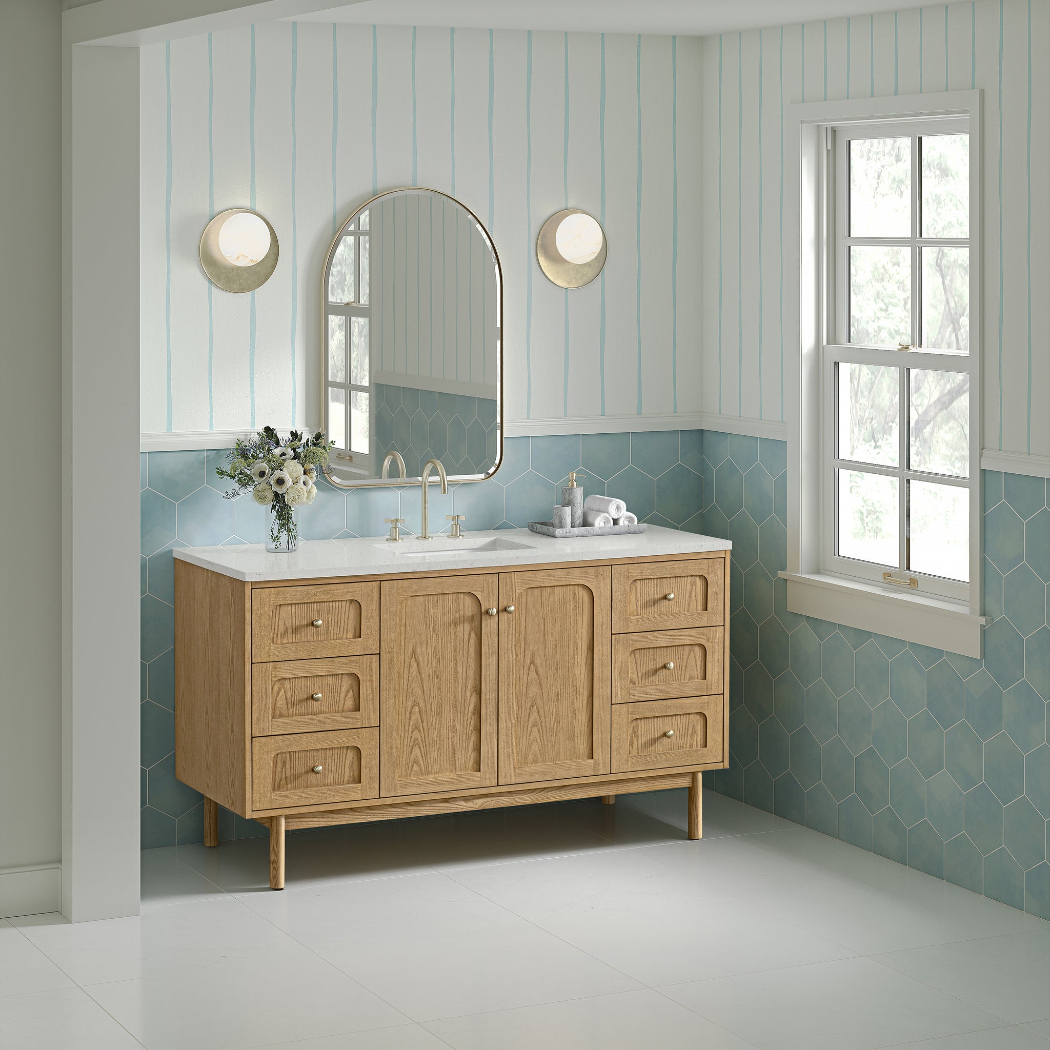James Martin Laurent 60" Dual Mount Single Bathroom Vanity, Light Natural Oak, view 32