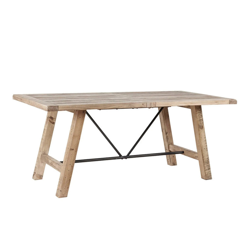 Rustic Dining Table with Metal Support in Natural Pine Wood Finish by HouseOfZazla