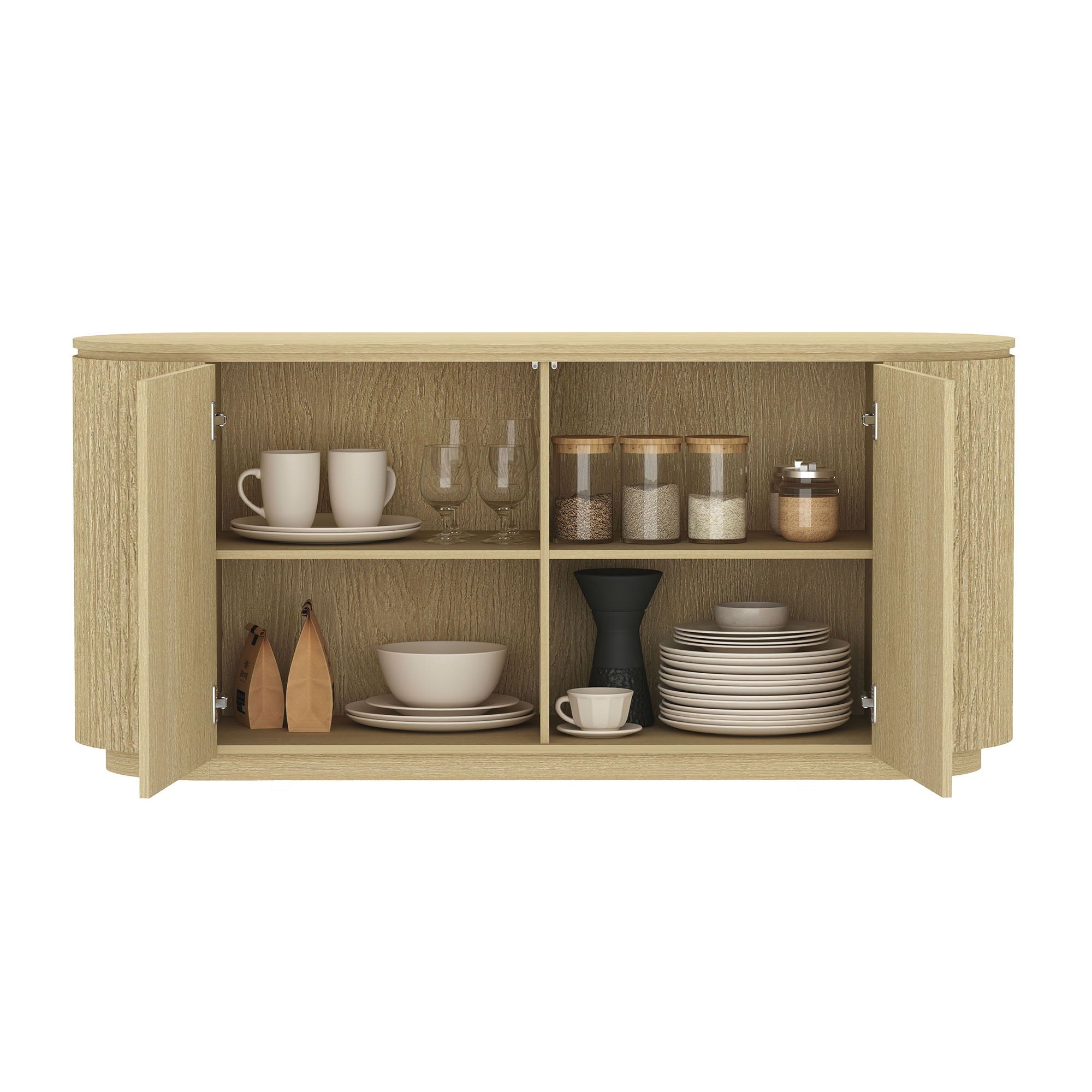 Olivia - Sideboard With 4 Adjustable Shelves With Handle Free Doors And Rounded Edges - Oak by HouseOfZazla