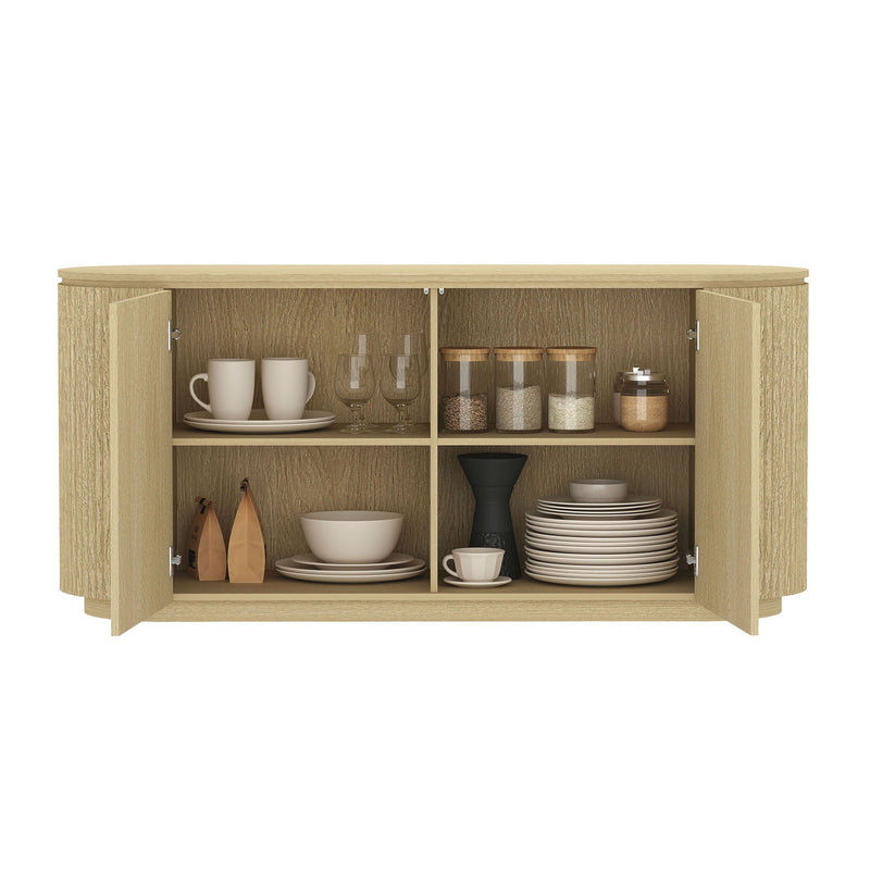 Olivia - Sideboard With 4 Adjustable Shelves With Handle Free Doors And Rounded Edges - Oak by HouseOfZazla