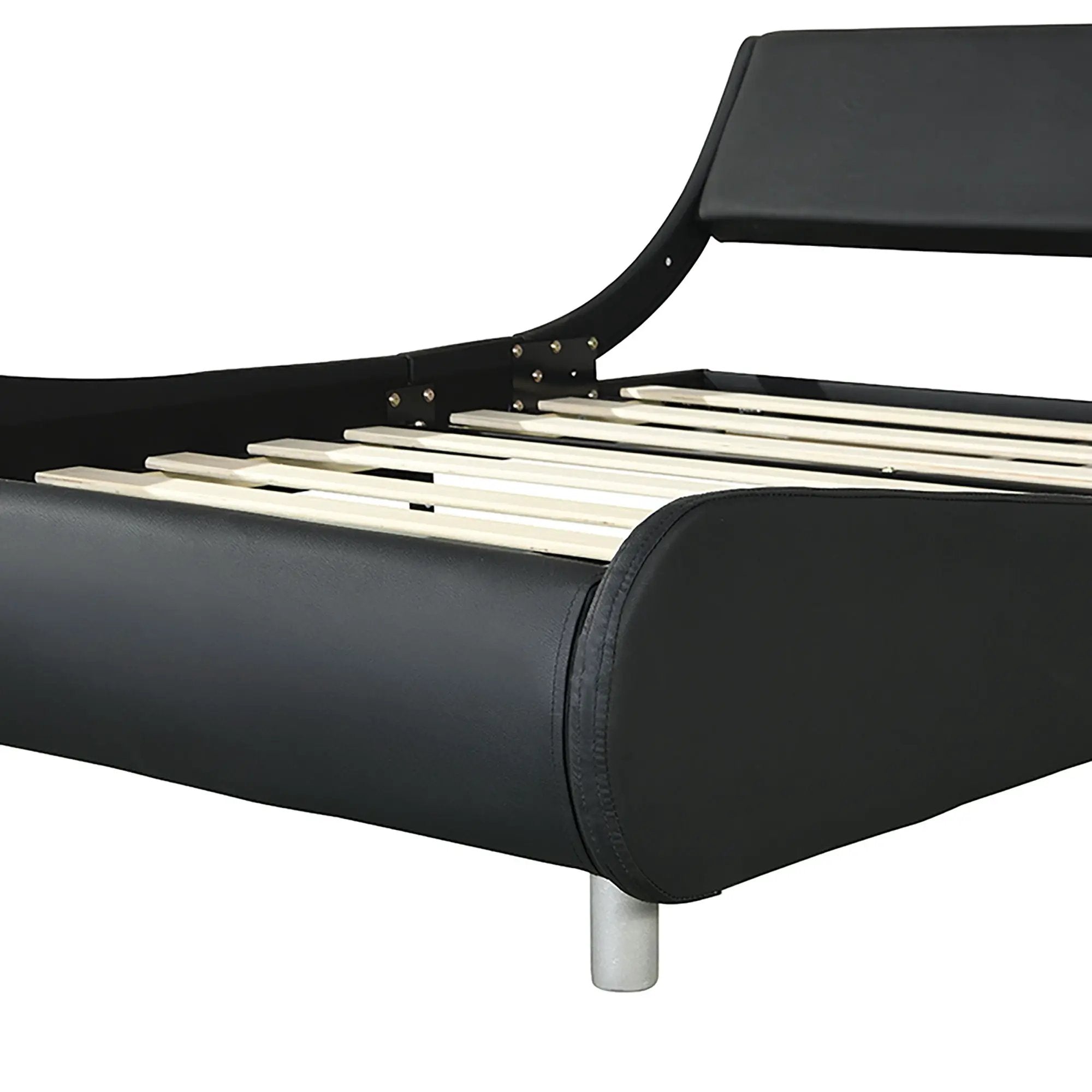 Queen Size Upholstered Platform Bed Frame With LED Lighting, Curve Design, Slat Support, No Box Spring Needed - Black by HouseOfZazla
