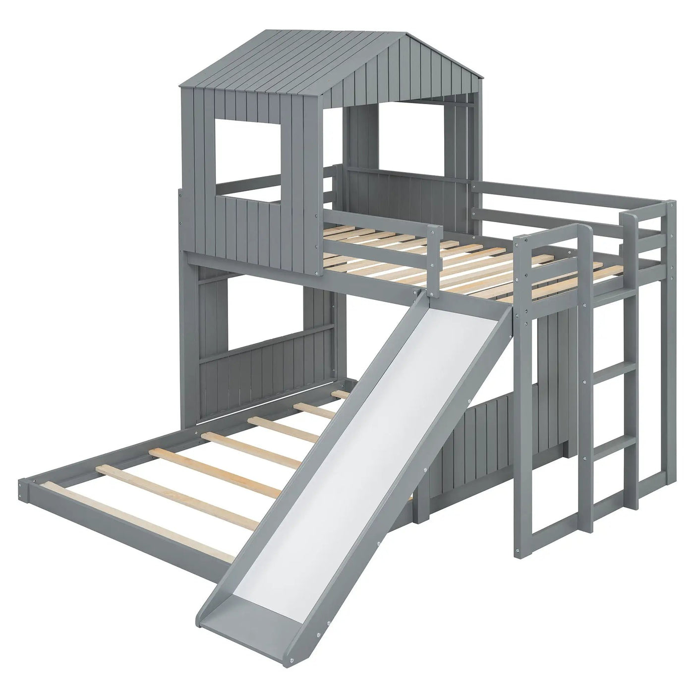 Loft Bunk Bed With Playhouse, Farmhouse, Ladder, Slide And Guardrails by Unique Piece Furniture