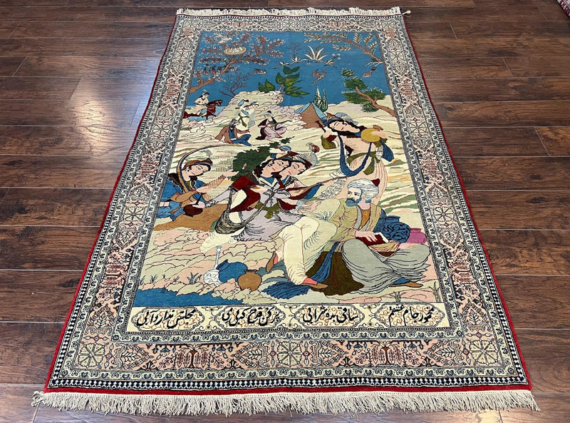 Vintage Persian Qum Pictorial Rug 5x7 - Wool & Silk by Jewel Rugs