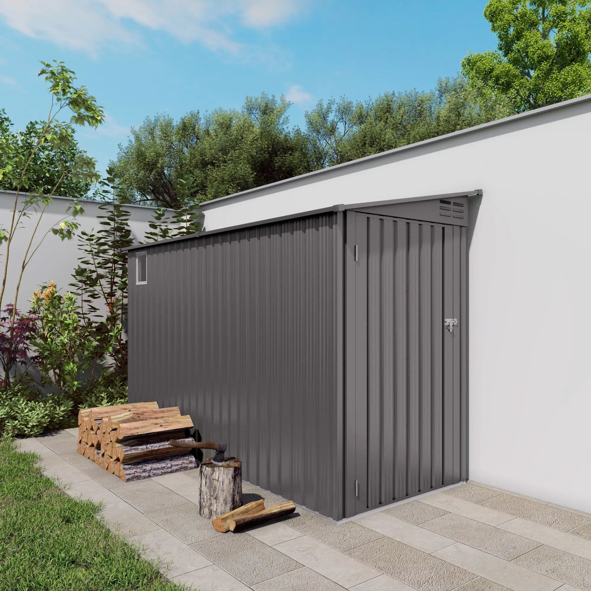 Lean To Shed With Windows, Tool House With Sloping Roof With 2 Vents And 1 Side Open Door For Backyard - Gray by HouseOfZazla