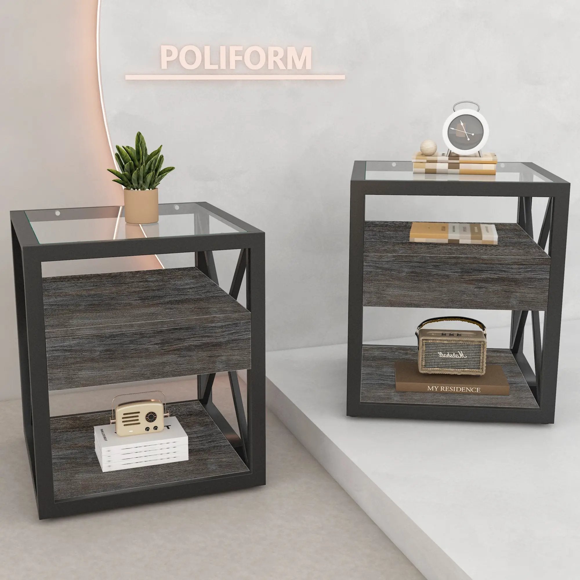 Set of 2 Modern End Tables with Drawer - Nightstands by HouseOfZazla