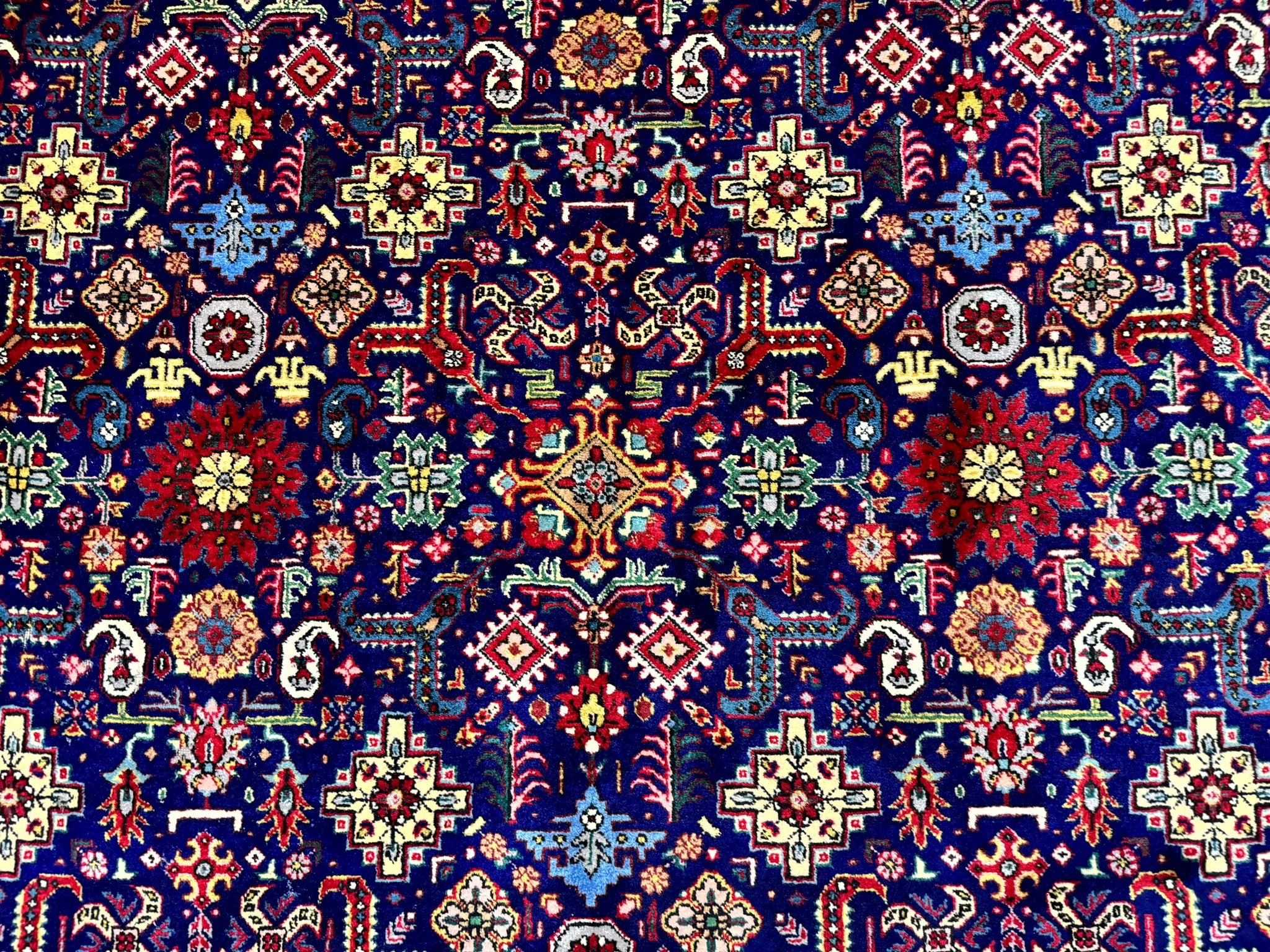 Large Persian Tabriz Rug 10x16, Navy Blue and Red, Allover Pattern, Vintage Hand Knotted Wool Carpet by Jewel Rugs